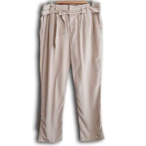 GAP Paper-Bag High Waist Tie Belt Lightweight Crop Pants Cream Sz 16